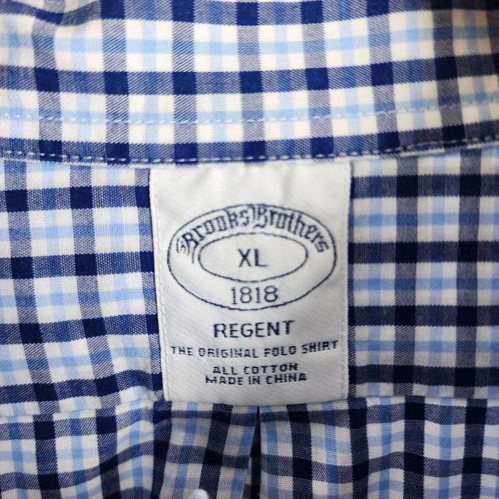 Brooks Brothers Button Down Shirt Mens XL Blue Gingham‎ Regent Polo Cotton